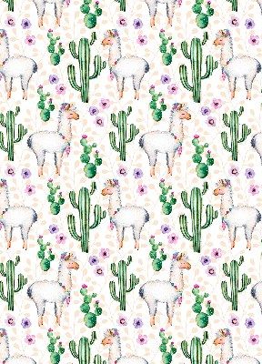 Binnenshuis verduisterend rolgordijn met lama’s en cactussen