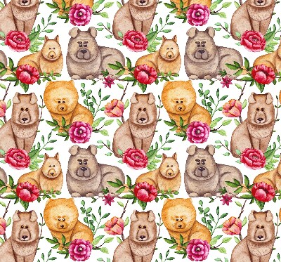 Verduisterend binnengordijn met honden tussen de bloemen