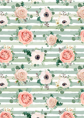 Binnenshuis verduisterend rolgordijn met rozen op groene horizontale strepen