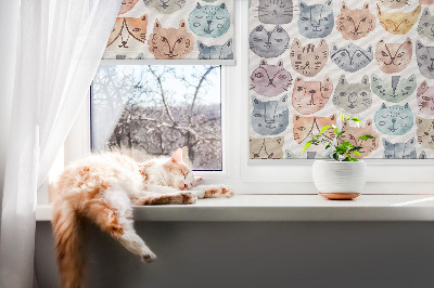 Verduisterend raamrolgordijn voor binnen met kleurrijke kattengezichten