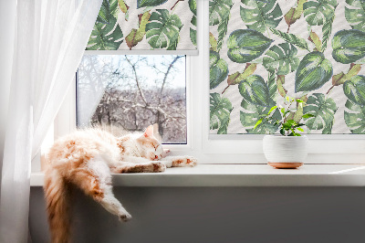 Verduisterend raamrolgordijn voor binnen met tropische plantenmotief