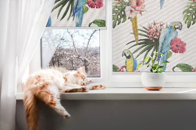 Verduisterend stoffen rolgordijn met papegaai op bloemen