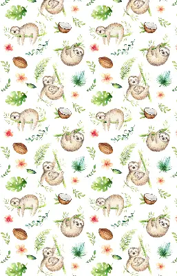 Verduisterend raamrolgordijn voor binnen met print van luiaards en planten