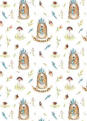 Binnenshuis verduisterend rolgordijn met teddyberen en plantenmotief