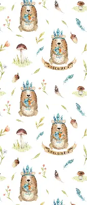 Binnenshuis verduisterend rolgordijn met teddyberen en plantenmotief