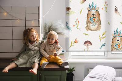 Binnenshuis verduisterend rolgordijn met teddyberen en plantenmotief