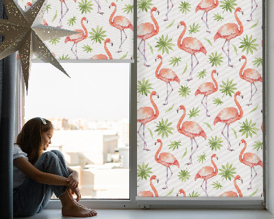 Verduisterend stoffen rolgordijn met flamingo en bladeren