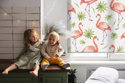 Verduisterend stoffen rolgordijn met flamingo en bladeren