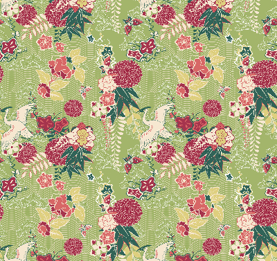 Binnenshuis verduisterend rolgordijn met reiger- en plantenprint