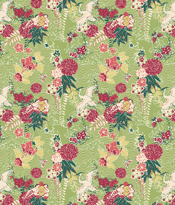 Binnenshuis verduisterend rolgordijn met reiger- en plantenprint