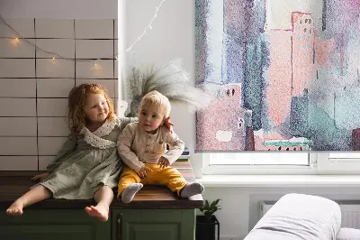Verduisterend raamrolgordijn voor binnen in de kleur Kleurrijke stad