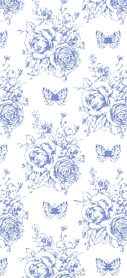 Verduisterend rolgordijn voor raam in blauw met bloemen- en vlinderprint