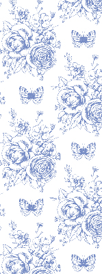Verduisterend rolgordijn voor raam in blauw met bloemen- en vlinderprint