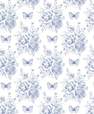 Verduisterend rolgordijn voor raam in blauw met bloemen- en vlinderprint
