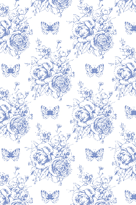 Verduisterend rolgordijn voor raam in blauw met bloemen- en vlinderprint