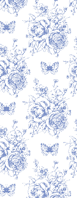 Verduisterend rolgordijn voor raam in blauw met bloemen- en vlinderprint