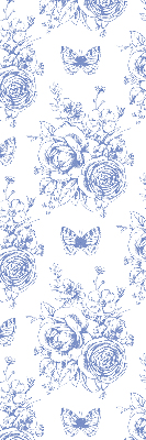 Verduisterend rolgordijn voor raam in blauw met bloemen- en vlinderprint