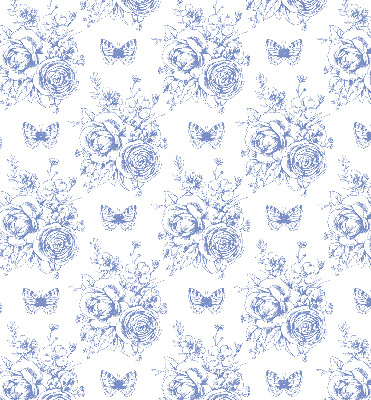 Verduisterend rolgordijn voor raam in blauw met bloemen- en vlinderprint