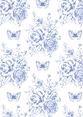 Verduisterend rolgordijn voor raam in blauw met bloemen- en vlinderprint