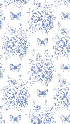 Verduisterend rolgordijn voor raam in blauw met bloemen- en vlinderprint