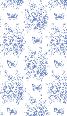 Verduisterend rolgordijn voor raam in blauw met bloemen- en vlinderprint