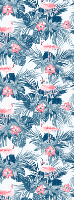 Verduisterend rolgordijn voor een balkondeur met tropische planten en flamingo's