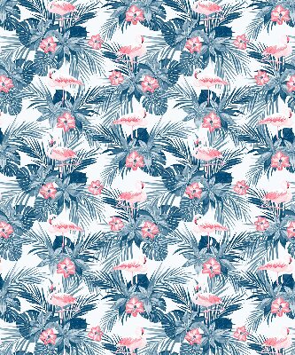 Verduisterend rolgordijn voor een balkondeur met tropische planten en flamingo's