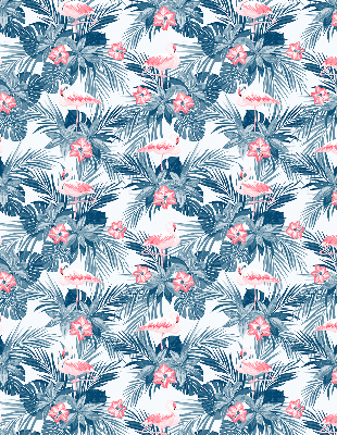 Verduisterend rolgordijn voor een balkondeur met tropische planten en flamingo's