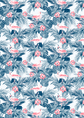 Verduisterend rolgordijn voor een balkondeur met tropische planten en flamingo's