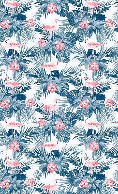 Verduisterend rolgordijn voor een balkondeur met tropische planten en flamingo's