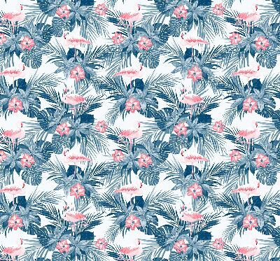 Verduisterend rolgordijn voor een balkondeur met tropische planten en flamingo's