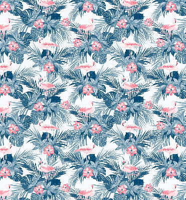 Verduisterend rolgordijn voor een balkondeur met tropische planten en flamingo's