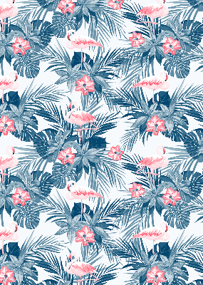 Verduisterend rolgordijn voor een balkondeur met tropische planten en flamingo's