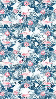 Verduisterend rolgordijn voor een balkondeur met tropische planten en flamingo's