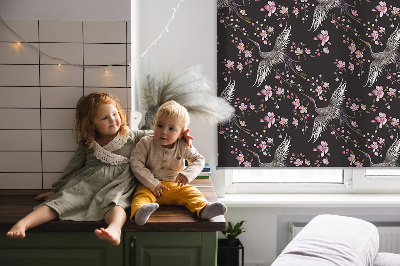 Verduisterend binnengordijn met reigers en bloemenprint