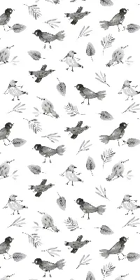 Verduisterend binnengordijn met getekende vogels en bladeren