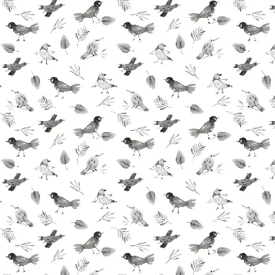 Verduisterend binnengordijn met getekende vogels en bladeren