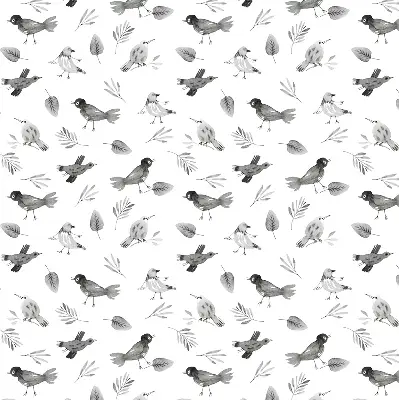 Verduisterend binnengordijn met getekende vogels en bladeren