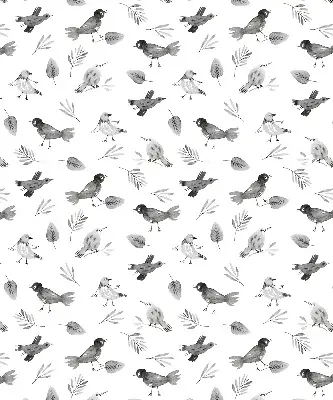 Verduisterend binnengordijn met getekende vogels en bladeren