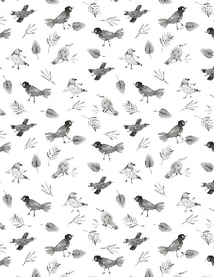 Verduisterend binnengordijn met getekende vogels en bladeren