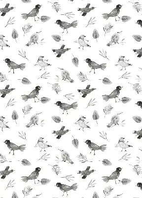 Verduisterend binnengordijn met getekende vogels en bladeren
