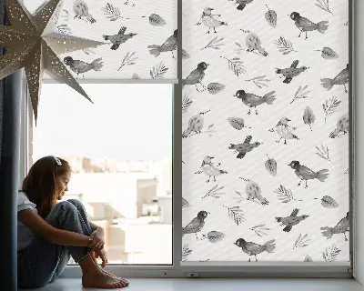 Verduisterend binnengordijn met getekende vogels en bladeren