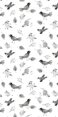 Verduisterend binnengordijn met getekende vogels en bladeren
