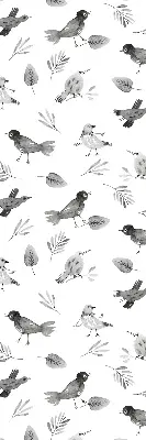 Verduisterend binnengordijn met getekende vogels en bladeren