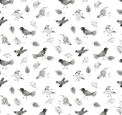 Verduisterend binnengordijn met getekende vogels en bladeren