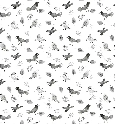 Verduisterend binnengordijn met getekende vogels en bladeren