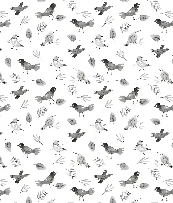 Verduisterend binnengordijn met getekende vogels en bladeren