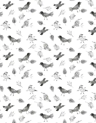 Verduisterend binnengordijn met getekende vogels en bladeren