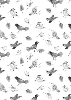 Verduisterend binnengordijn met getekende vogels en bladeren