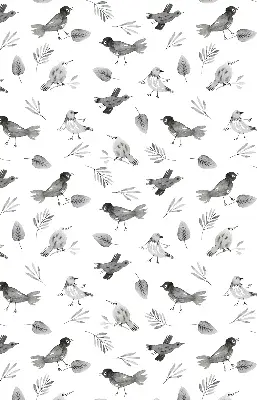 Verduisterend binnengordijn met getekende vogels en bladeren